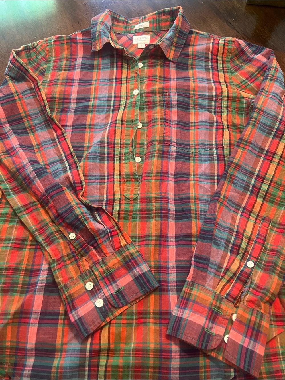 J. Crew Red Multi Plaid Button-Down Shirt S